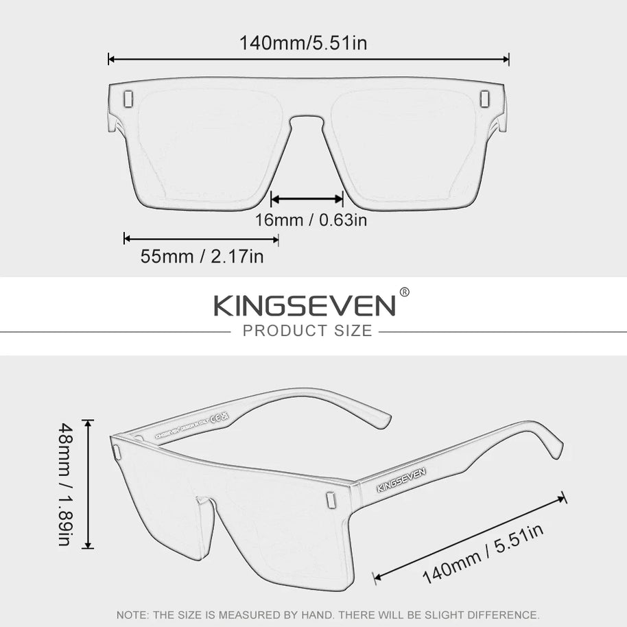 KINGSEVEN New Fashion Sunglasses Men Women Anti-Glare Rimeless Square Large Frame Polarized UV400 Outdoor Diving Eyeglasses