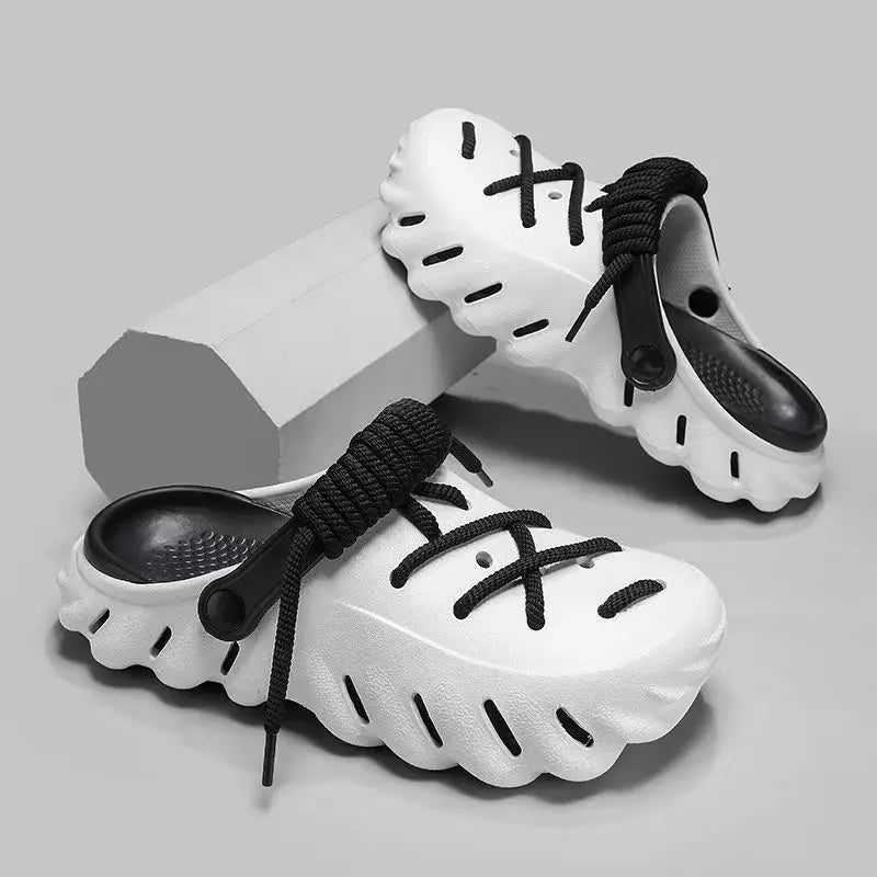 Fashion Men's Outdoor Non-slip Sandals Summer Durable Beach Shoes Thick Bottom Hollow-Out EVA Breathable Slip-On Slippers Couple