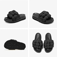 BEAUTODAY Outdoor Slippers Solid Color Round Toe Fabric Thick Heel Casual Comfort Summer Ladies Flat Shoes Handmade 38527