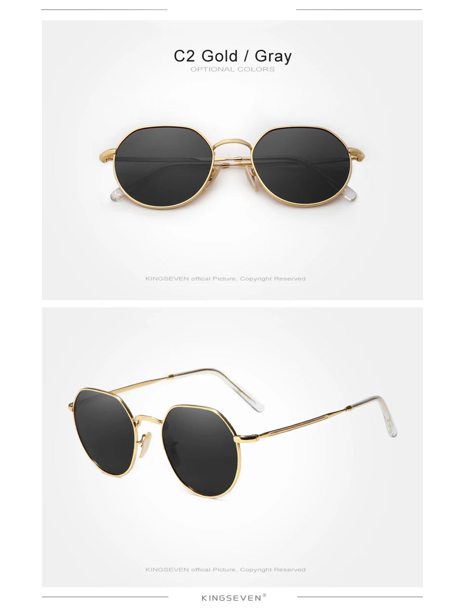 KINGSEVEN Brand Designer Sunglasses Alloy Round Frame Polarized UV400 Women Men Fashion Glassses Classic Anti-glare Eyewear