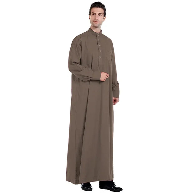2025 Muslim Fashion Abayas for Men Solid Color Long Sleeve Kaftan Stand Collar Robe Thobe Jubba Dishdasha Thawb Islamic Clothing