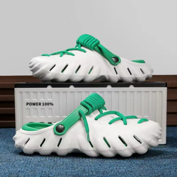 Fashion Men's Outdoor Non-slip Sandals Summer Durable Beach Shoes Thick Bottom Hollow-Out EVA Breathable Slip-On Slippers Couple