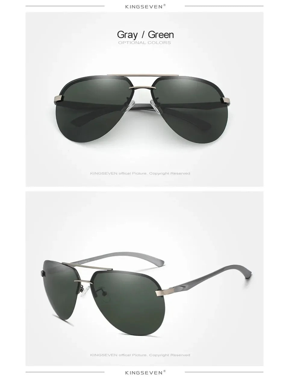 KINGSEVEN Fashion Pilot Rimless Sunglasses Men Classical UV400 Polarized Large Frame Glasses Casual Driving Outdoor Eyewear