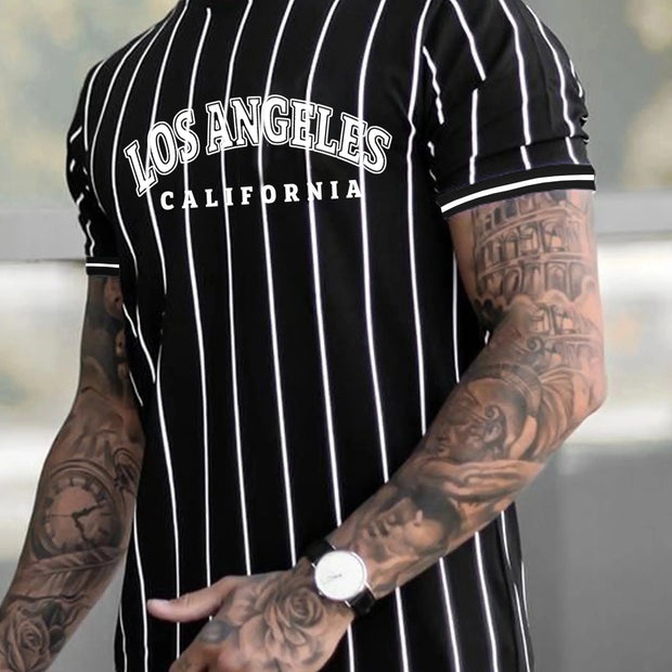 2024 Summer New Men's Vertical Stripe Baseball Basketball Sports Fitness Leisure Round Neck Cotton Short Sleeved T-shirt