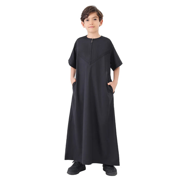 Muslim Kids Boys Jubba Thobe Robe Arabic Islamic Middle Eastern Teen Zipper Long Sleeve Robes Ramadan Daffah Dishdasha Clothing
