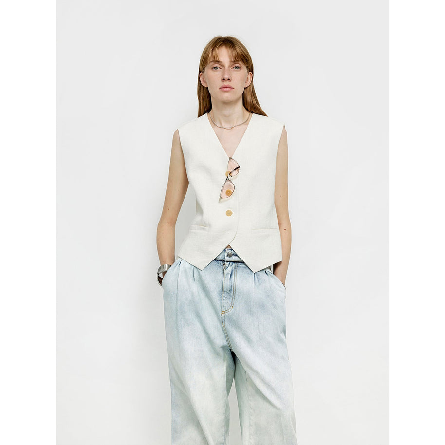 "Diary of an Old Friend" Customized Breathable Ramie Oversize Suit Vest Set-5