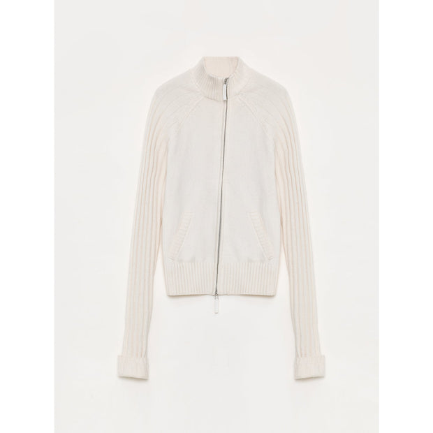 "Senna Melody" oblique placket fine merino wool and cotton blend zipper knitted cardigan top for women-5