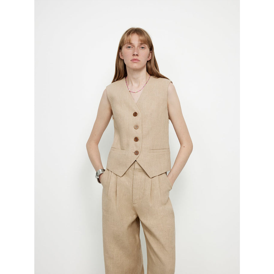"Diary of an Old Friend" Customized Breathable Ramie Oversize Suit Vest Set-6