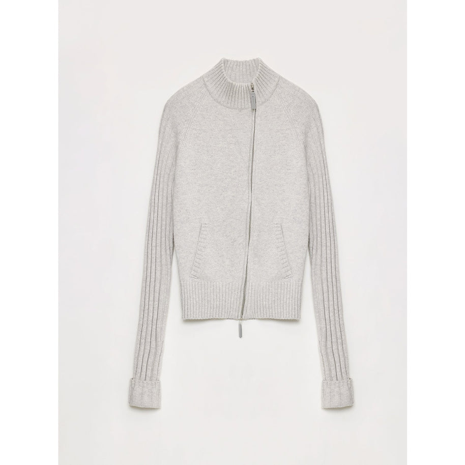 "Senna Melody" oblique placket fine merino wool and cotton blend zipper knitted cardigan top for women-8