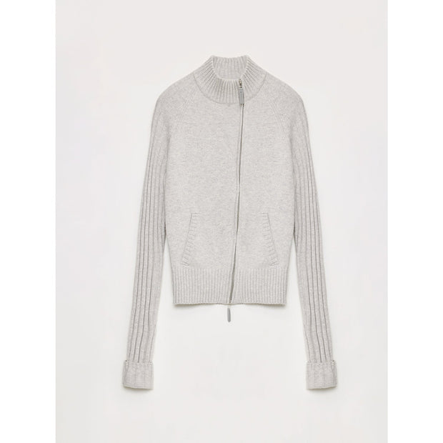 "Senna Melody" oblique placket fine merino wool and cotton blend zipper knitted cardigan top for women-8