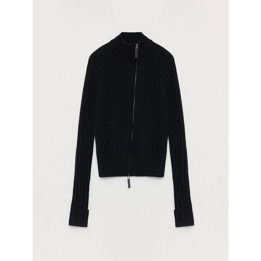 "Senna Melody" oblique placket fine merino wool and cotton blend zipper knitted cardigan top for women-6