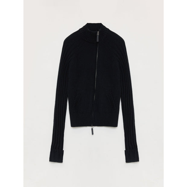 "Senna Melody" oblique placket fine merino wool and cotton blend zipper knitted cardigan top for women-6