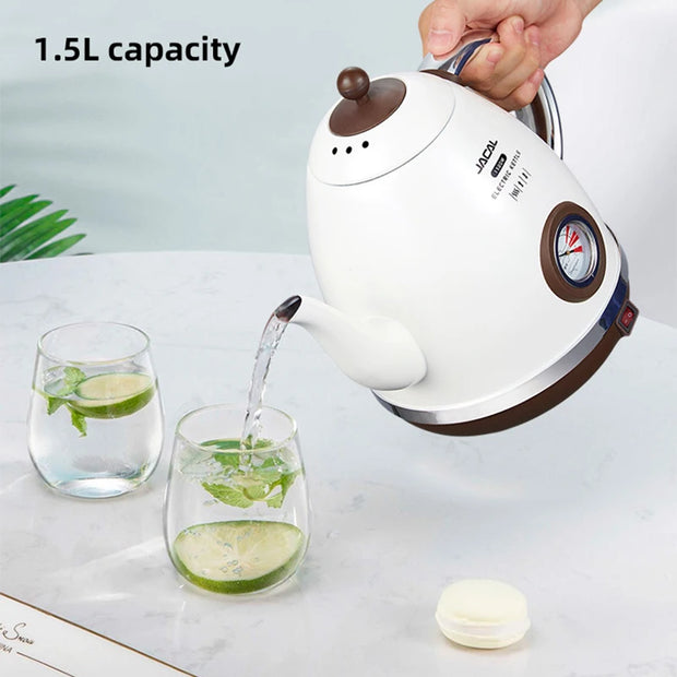 1.5L Electric Kettle 1500W Quick Heating Boiling Coffee Teapot Household Thermo Pot 304 Stainless Steel Linner with Thermometer
