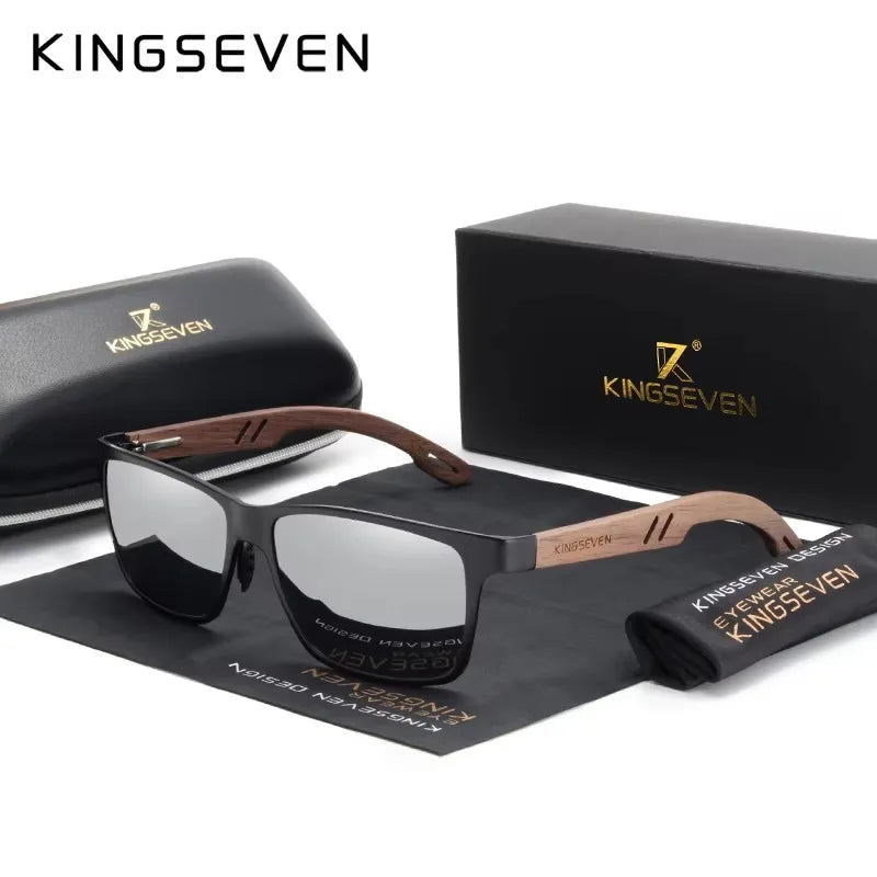 KINGSEVEN Brand Wooden Sunglasses High Quality Rectangle Frame Men Women's UV400 Polarized Lens Glasses Luxury Retro Eyewear