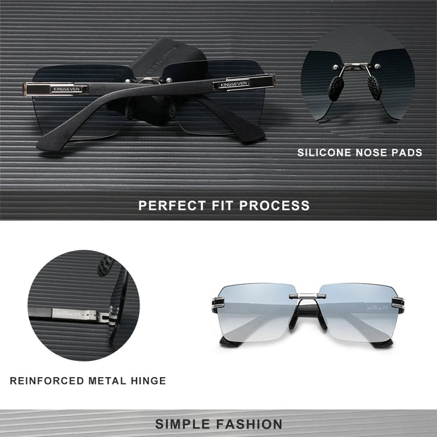 KINGSEVEN New Design Sunglasses For Men Gradation Polarization UV400 Square Frame Rimless Alloy Glasses Fashion Women Eyewear