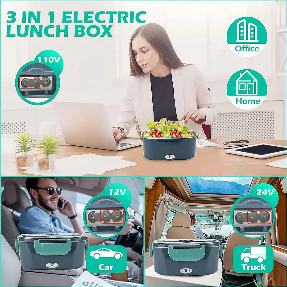 1.5 L 60W Electric Lunch Box Food Warmer Portable Food Heater for Car Or Home - Leak Proof 304 Stainless Steel Liner