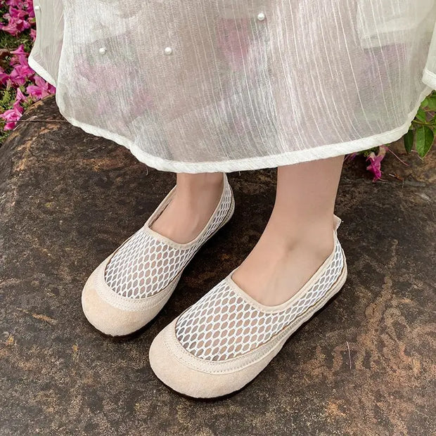 Women's Round Toe Flat Shoes Slip on Casual Shoes Non-slip Loafers New Mesh Plus Size Flats Women Summer Breathable Shoes Women