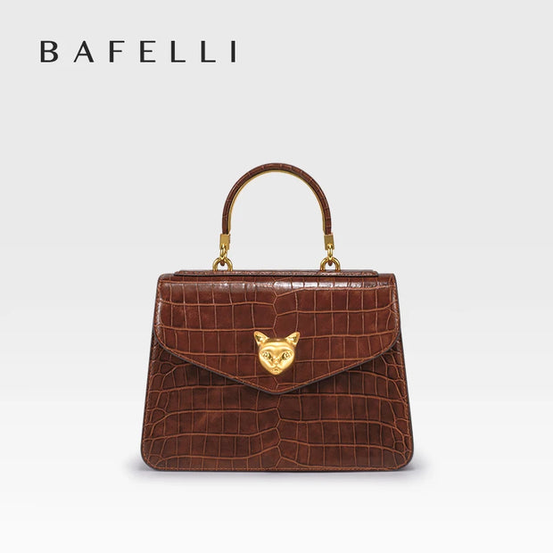 2025 BAFELLI CAT WOMEN'S NEW CROCODILE PATTERN LEATHER FASHION HANDBAG STYLISH BUSINESS FEMALE LEATHER LUXURY BRAND OL PURSE