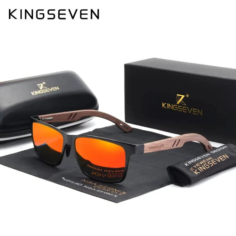 KINGSEVEN Brand Wooden Sunglasses High Quality Rectangle Frame Men Women's UV400 Polarized Lens Glasses Luxury Retro Eyewear