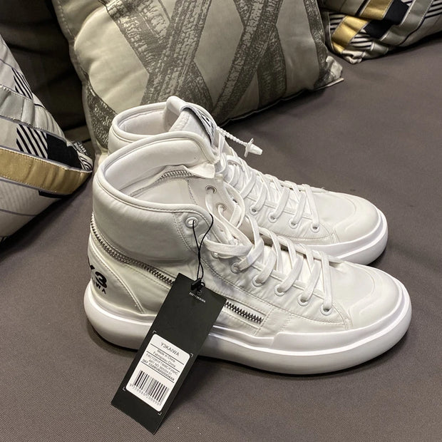 New Fashion High-top Casual Shoes Men Platform White Ankle Boot in Canvas Zipper Ornament Sneaker Boots Handcrafted Man Footwear