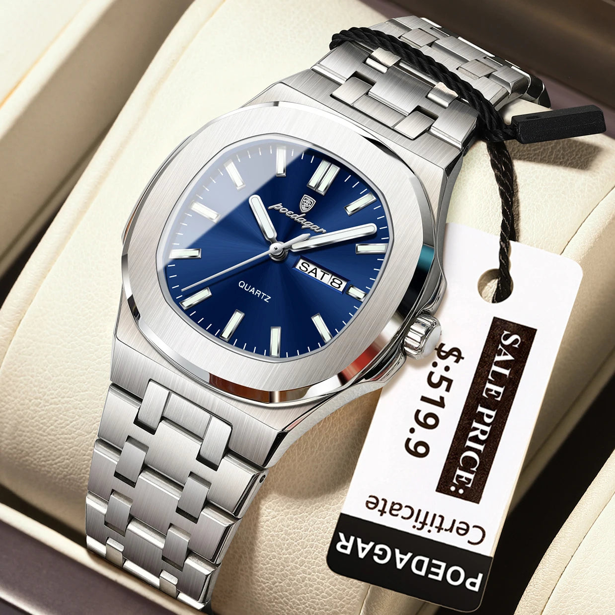 POEDAGAR Top Original Watch For Woman Luminous Date Week Square Ladies Watch Stainless Steel Quartz Women's Watches Female Reloj