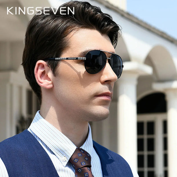 KINGSEVEN 2024 New Sunglasses For Men Design Aviation Alloy Full Frame Glasses HD Polarized UV400 Eye Protection Glasses Eyewear