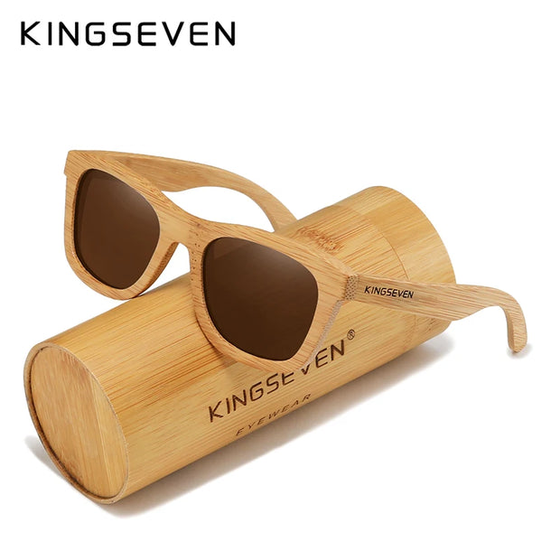 KINGSEVEN Polarized Natural Wooden Sunglasses For Men Women Full Bamboo Frame Retro Handmade Eyewear Square UV400 Lens Glasses