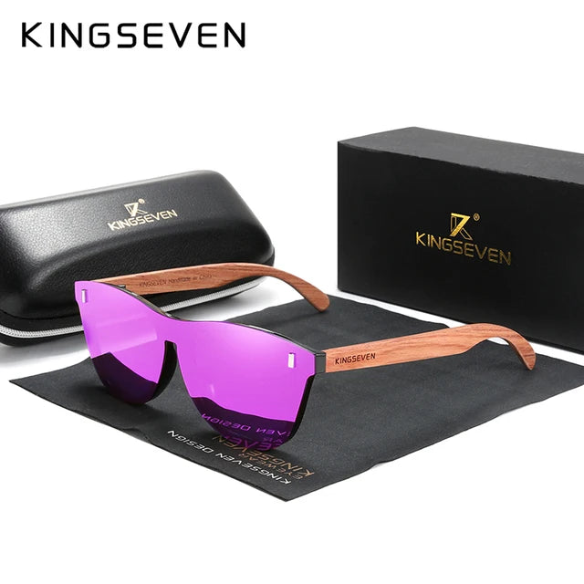 KINGSEVEN Brand Classical Wooden Sunglasses Men Retro Causal Polarized Rimless Women Glasses Anti-UV400 Wood Fashion Eyewear