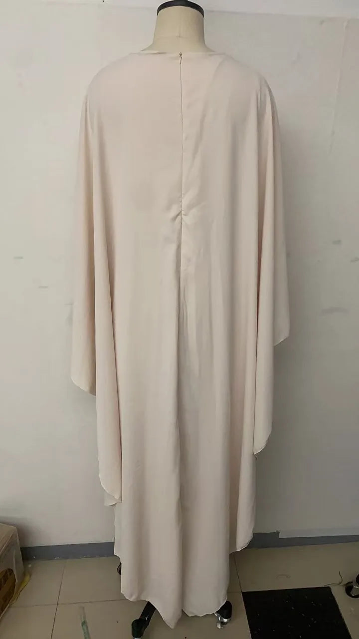 2025 New Women's Spring Summer Fashion Loose Bat Sleeve Curling Irregular Elegant Seven Inch Sleeve Long Dress