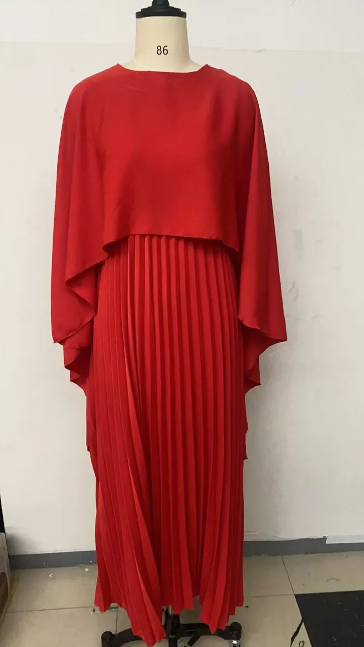 2025 New Women's Spring Summer Fashion Loose Bat Sleeve Curling Irregular Elegant Seven Inch Sleeve Long Dress