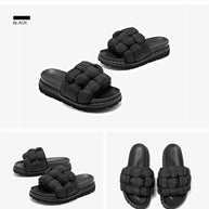 BEAUTODAY Outdoor Slippers Solid Color Round Toe Fabric Thick Heel Casual Comfort Summer Ladies Flat Shoes Handmade 38527