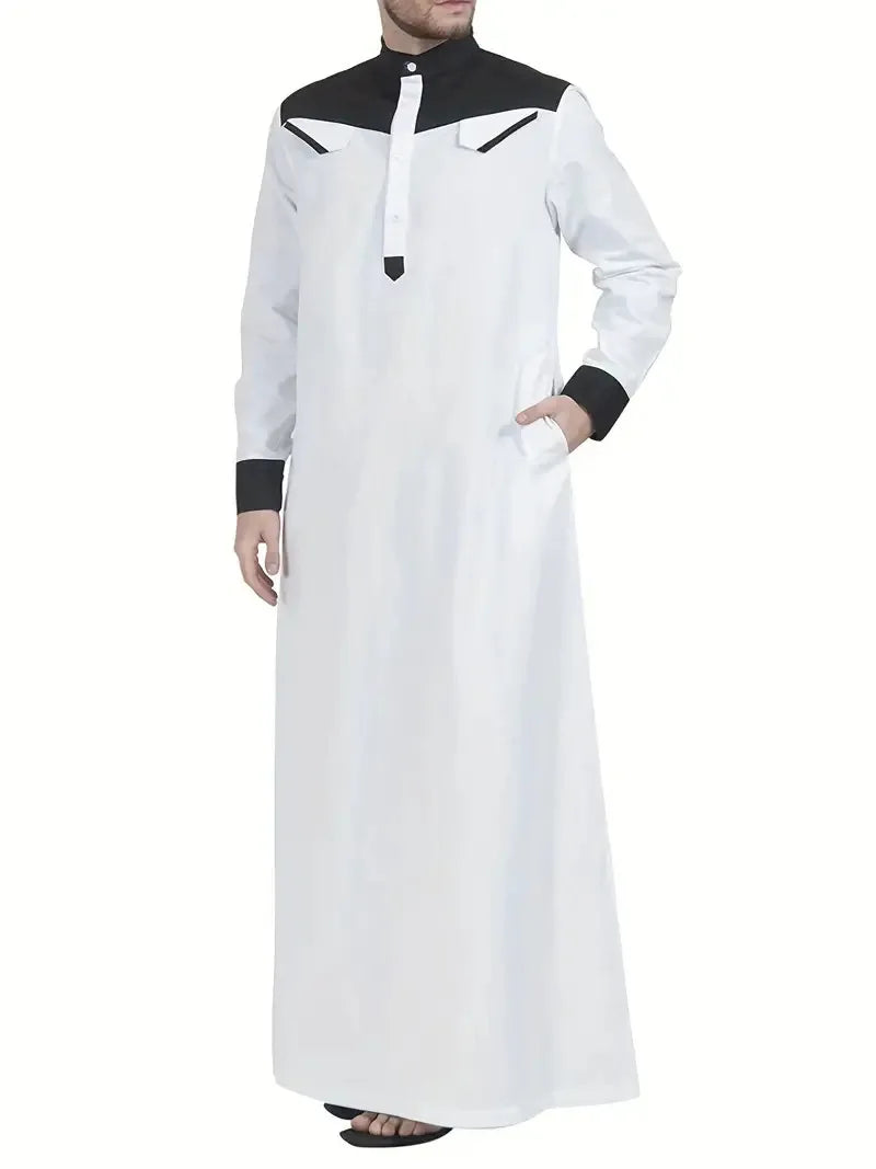 Muslim men's robe color matching Arab Middle East long robe Islamic men's clothing