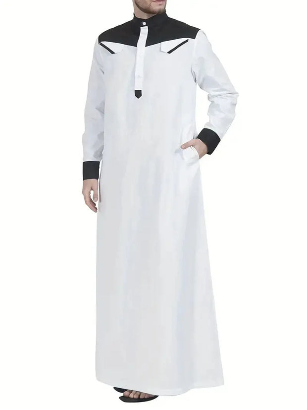 Muslim men's robe color matching Arab Middle East long robe Islamic men's clothing