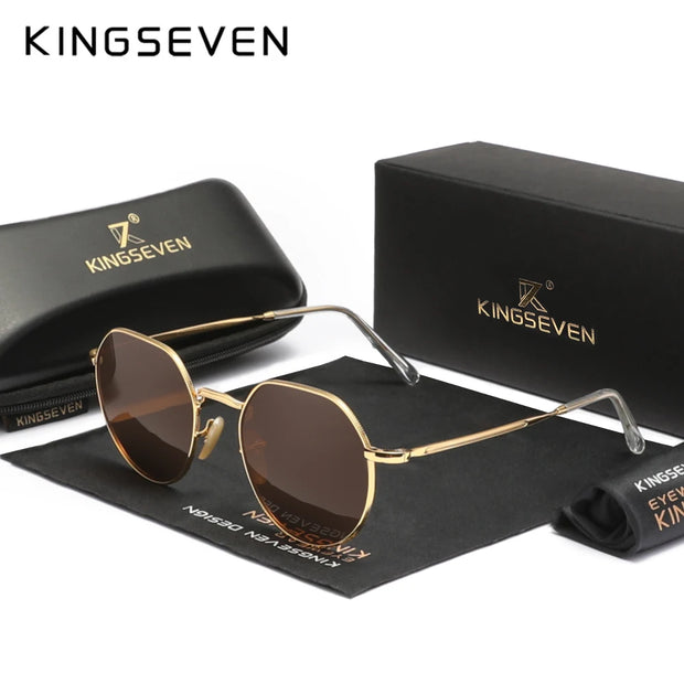 KINGSEVEN Brand Designer Sunglasses Alloy Round Frame Polarized UV400 Women Men Fashion Glassses Classic Anti-glare Eyewear