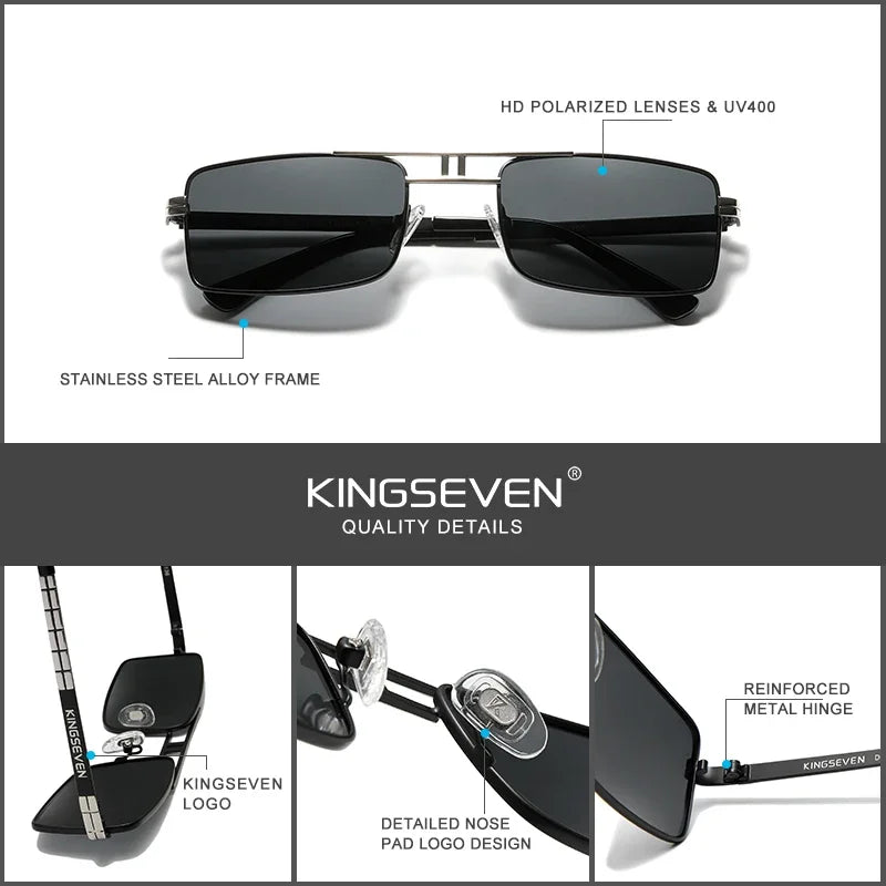 KINGSEVEN Original Fashion Polarized UV400 Sunglasses Vintage Rectangle Frame Men Women Driving Alloy Glasses Outdoor Eyewear