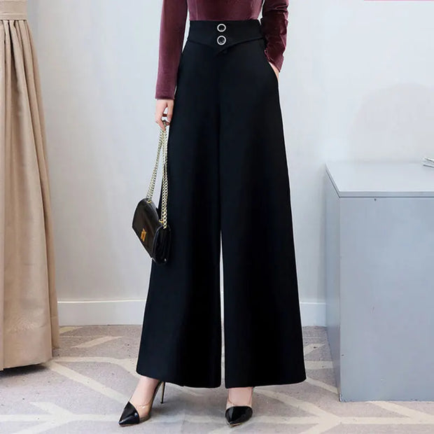 Autumn Fashion Simplicity office Lady Solid color All-match High Waist wide leg women clothes elegant Casual Loose Trousers