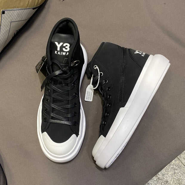 New Fashion High-top Casual Shoes Men Platform White Ankle Boot in Canvas Zipper Ornament Sneaker Boots Handcrafted Man Footwear