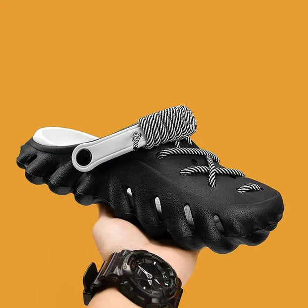 Fashion Men's Outdoor Non-slip Sandals Summer Durable Beach Shoes Thick Bottom Hollow-Out EVA Breathable Slip-On Slippers Couple