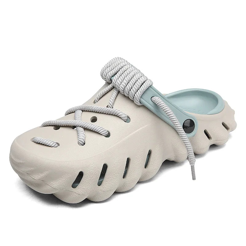 Fashion Men's Outdoor Non-slip Sandals Summer Durable Beach Shoes Thick Bottom Hollow-Out EVA Breathable Slip-On Slippers Couple