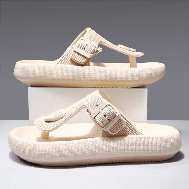 Comwarm Summer New Flip Flops For Men Anti-Slip Beach Sports Sandals Fashion Round Toe EVA Sole Slippers With Adjustable Buckle