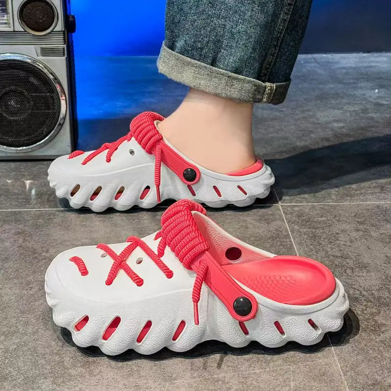 Fashion Men's Outdoor Non-slip Sandals Summer Durable Beach Shoes Thick Bottom Hollow-Out EVA Breathable Slip-On Slippers Couple