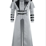 Vintage Halloween Medieval Steampunk Assassin Elves Pirate Costume Adult Men Black Long Split Jacket Gothic Armor Leather Coats