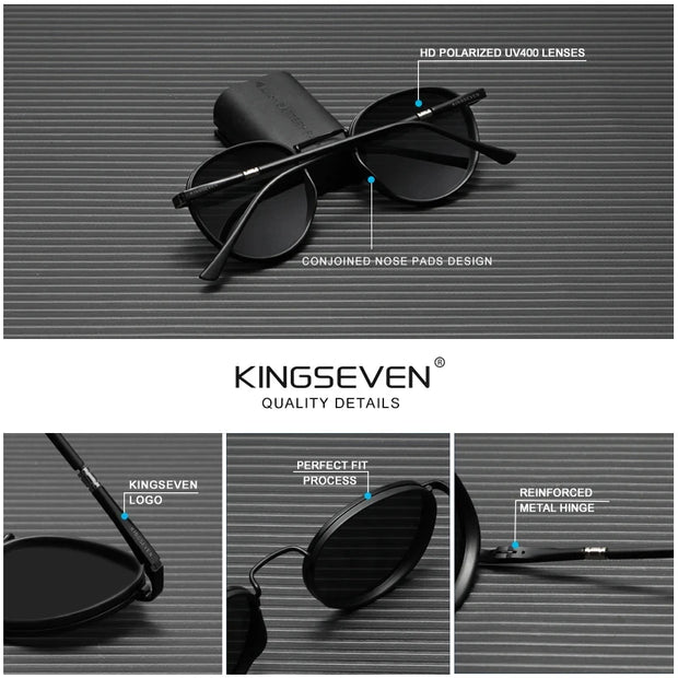 KINGSEVEN Round Frame Sunglasses For Men Polarized UV400 Luxury Brand Design Vintage Women Eyewear Protect High Quality Glasses