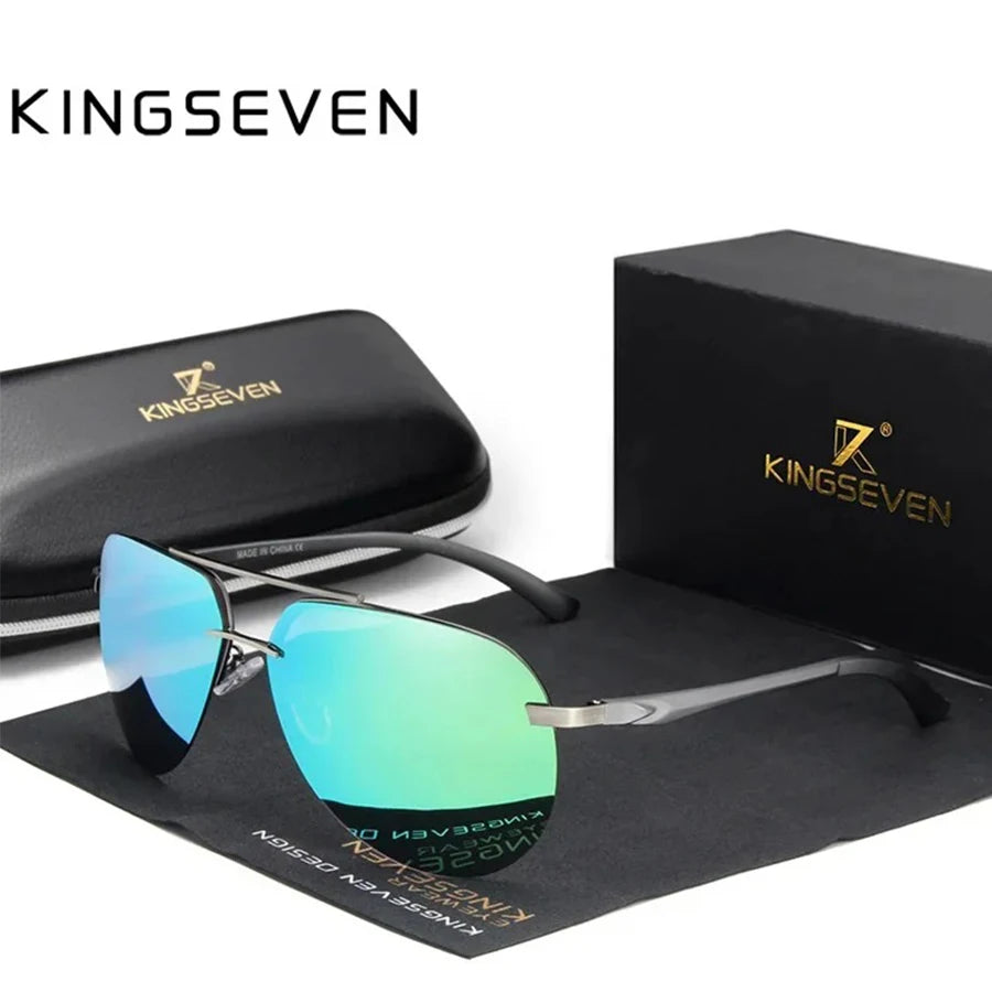KINGSEVEN Fashion Pilot Rimless Sunglasses Men Classical UV400 Polarized Large Frame Glasses Casual Driving Outdoor Eyewear