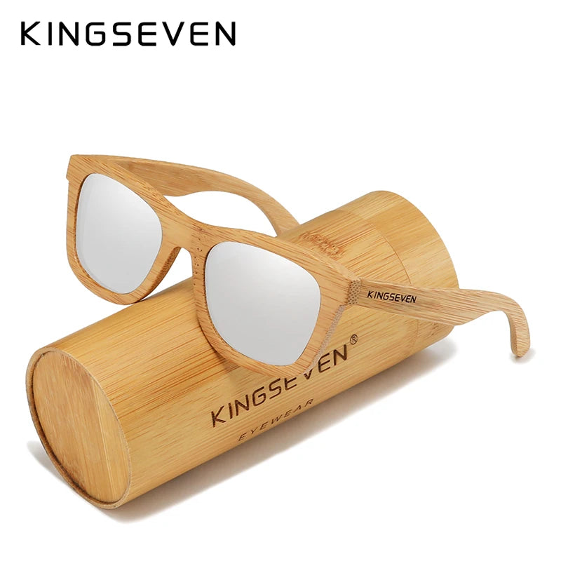 KINGSEVEN Polarized Natural Wooden Sunglasses For Men Women Full Bamboo Frame Retro Handmade Eyewear Square UV400 Lens Glasses