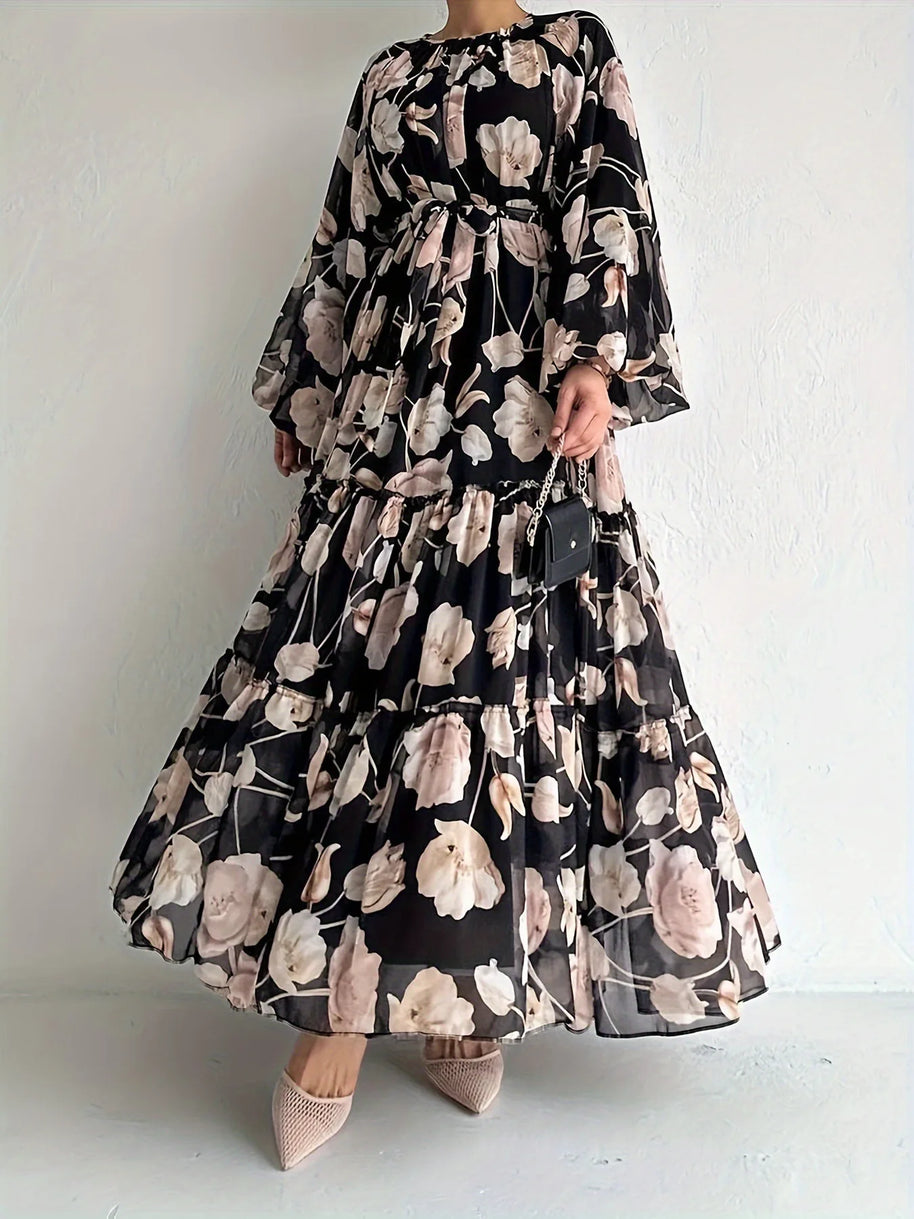 Muslim Women Dresses Flower Print Abaya Sashes Eid Ramadan Morocco Vestidos Dubai Jalabiya Kaftan Islam Arab Long Robe Abayas