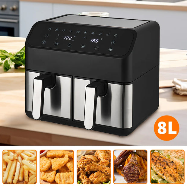[UK Stock] 1800W /2400W  8L/9L hot air fryer Double Chamber air fryer Automatic Programmes with LED Touch Screen