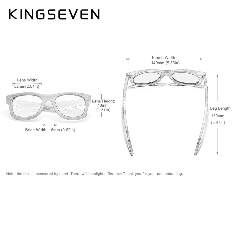 KINGSEVEN Polarized Natural Wooden Sunglasses For Men Women Full Bamboo Frame Retro Handmade Eyewear Square UV400 Lens Glasses