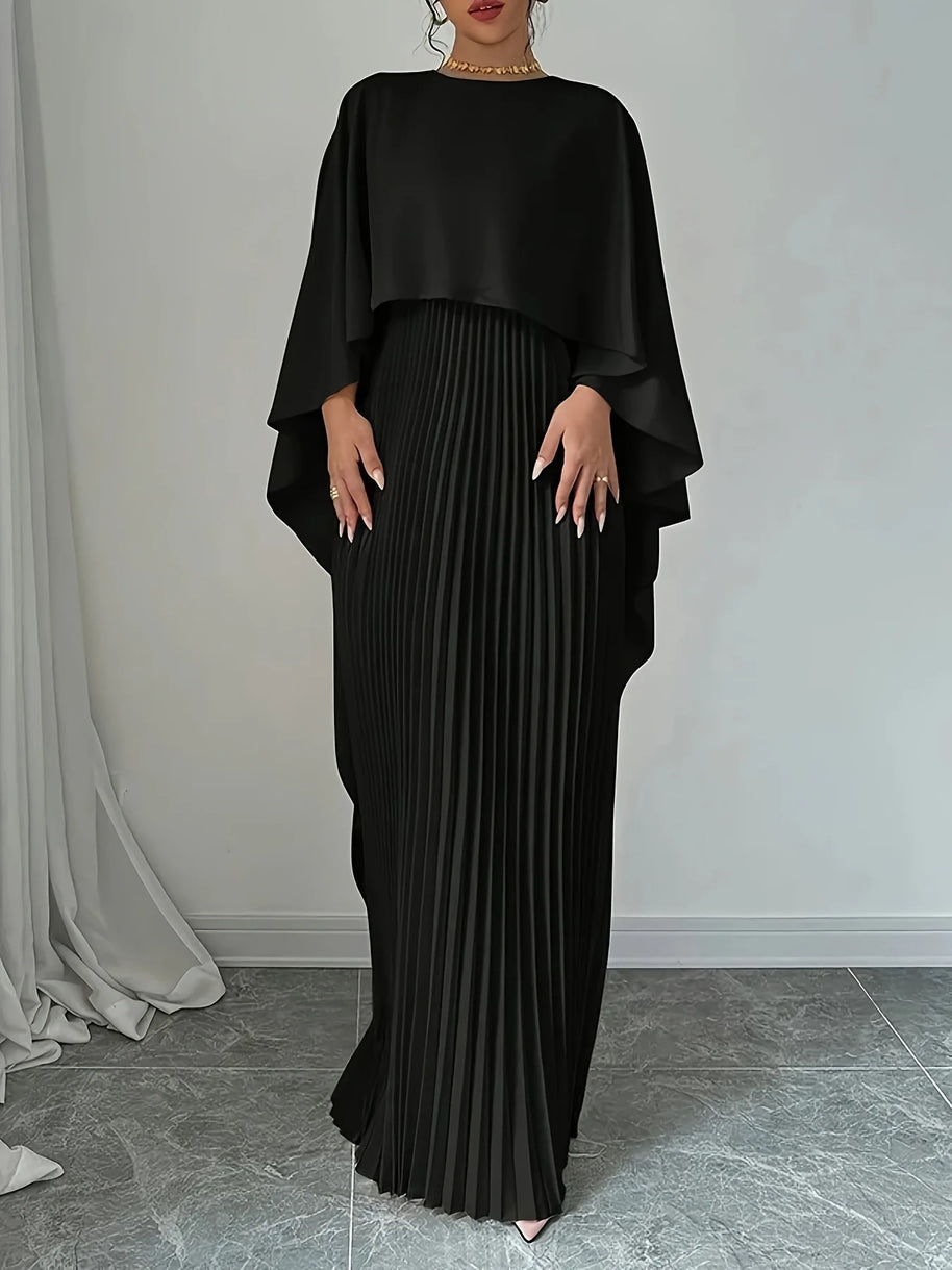 2025 New Women's Spring Summer Fashion Loose Bat Sleeve Curling Irregular Elegant Seven Inch Sleeve Long Dress