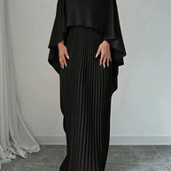 2025 New Women's Spring Summer Fashion Loose Bat Sleeve Curling Irregular Elegant Seven Inch Sleeve Long Dress